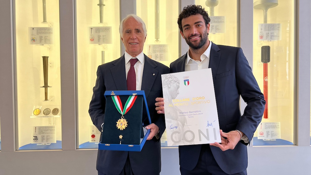 Collare d'Oro awarded to Berrettini for Davis Cup victory. Malagò: “He has done so much for Italian tennis”